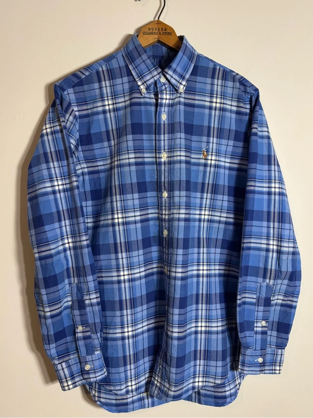 Polo Ralph Lauren Button Down Shirt Blue Plaid Preppy Medium